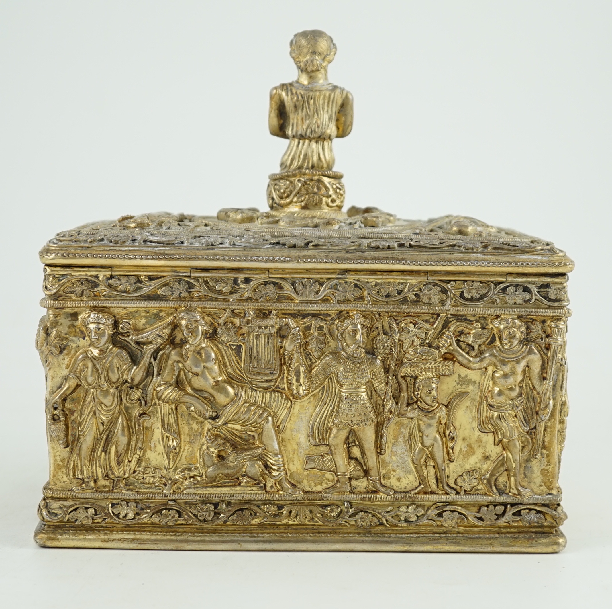 A German 800 standard parcel gilt silver Byzantine style rectangular casket, by Paul Telge, Berlin